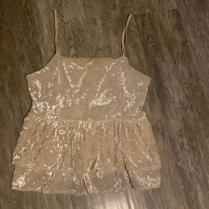American Eagle Women Sz Medium Cream Crushed Velvet Crop Tank Top Shirt
